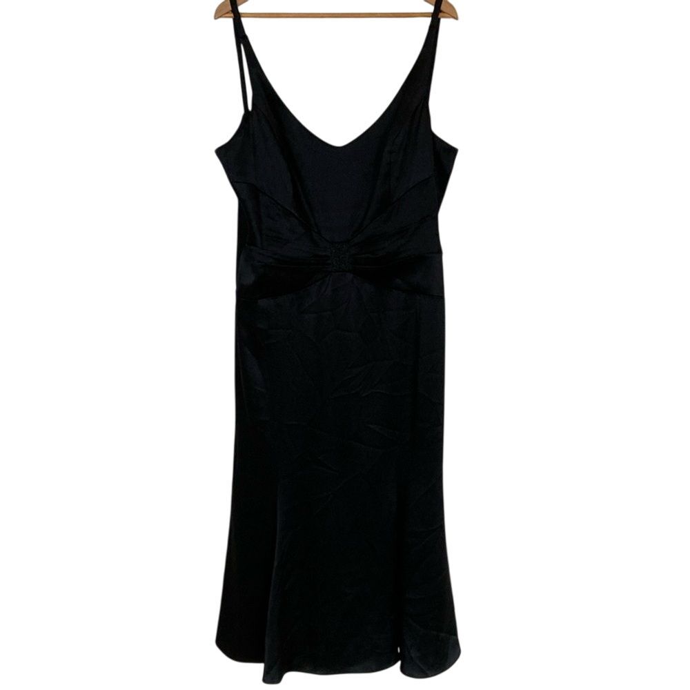 Anne Klein Womens‎ Party Dress Size 14 Black Midi Spaghetti Straps Special Event